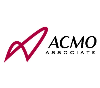 A red and white logo of acme associates